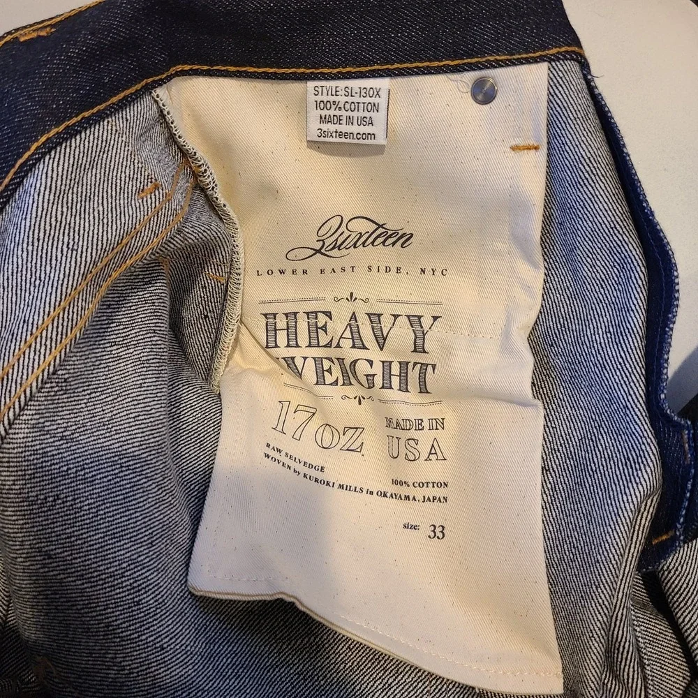 NWT 3sixteen SL-130x Selvedge Denim Straight Jeans USA 17oz Raw Indigo Size 33